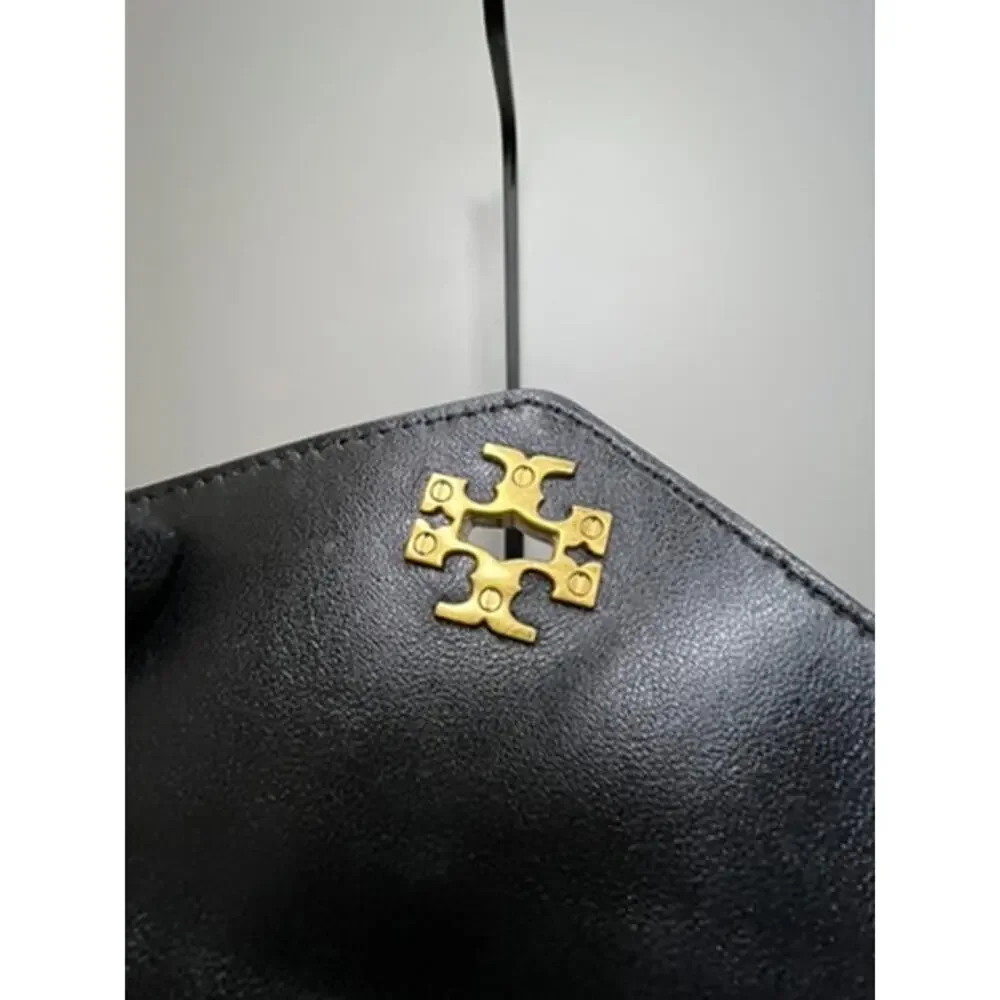 Tory Burch Kira Moto Quilt Black Leather Chain Wallet Crossbody Bag